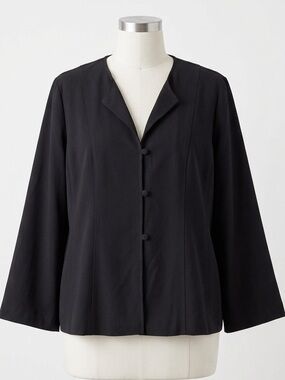 Eileen Fisher Black Wool Blend Minimalist Classic Chic Button Front Jacket Sz XL